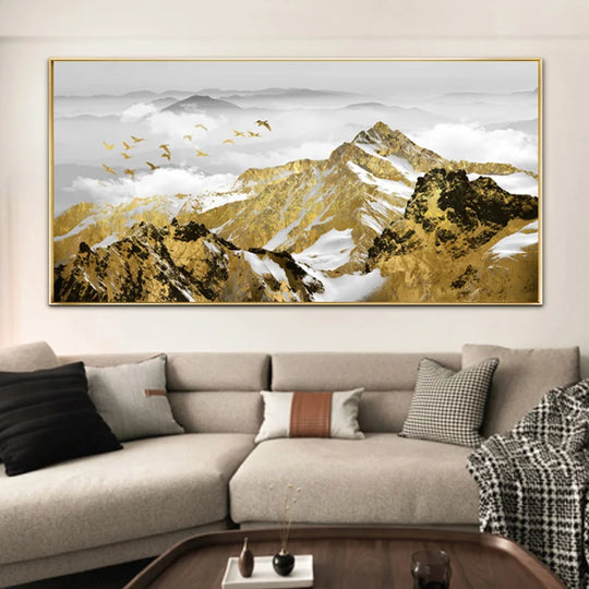 Auspicious Abstract Golden Mountain Canvas Wall Art