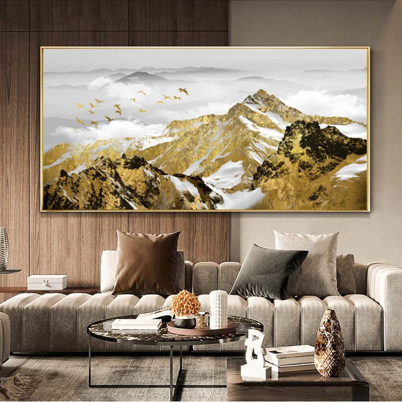 Auspicious Abstract Golden Mountain Canvas Wall Art