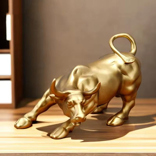 Auspicious Golden Bull Figurine Resin Wealth Decor Accent