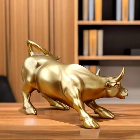 Auspicious Golden Bull Figurine Resin Wealth Decor Accent