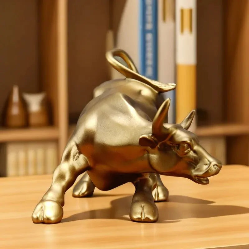 Auspicious Golden Bull Figurine Resin Wealth Decor Accent