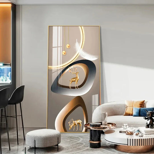 Auspicious Golden Deer Abstract Canvas Wall Art