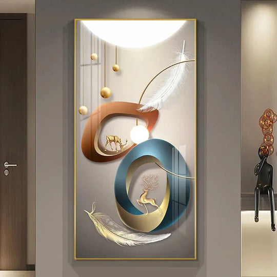 Auspicious Golden Deer Abstract Canvas Wall Art