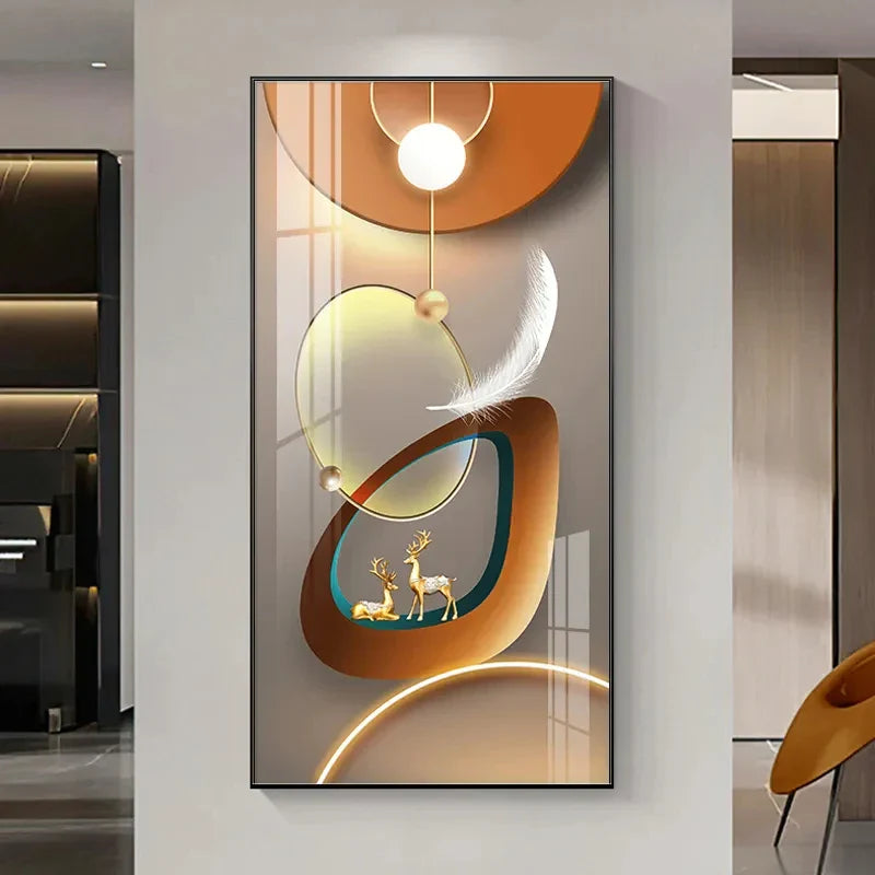 Auspicious Golden Deer Abstract Canvas Wall Art