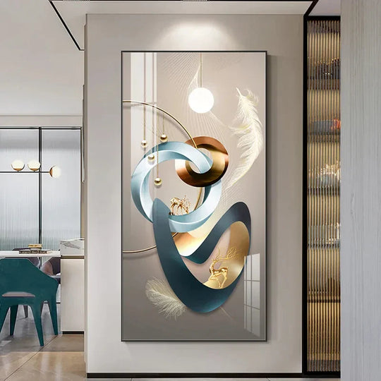 Auspicious Golden Deer Abstract Canvas Wall Art