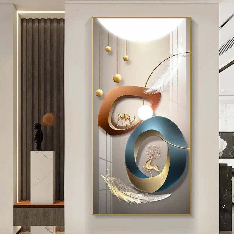 Auspicious Golden Deer Abstract Canvas Wall Art