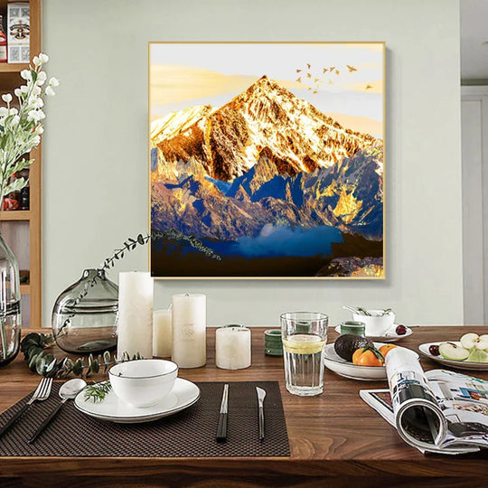 Auspicious Golden Mountain Abstract Landscape Canvas Wall Art Unframed