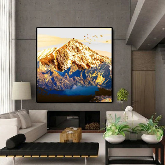 Auspicious Golden Mountain Abstract Landscape Canvas Wall Art Unframed