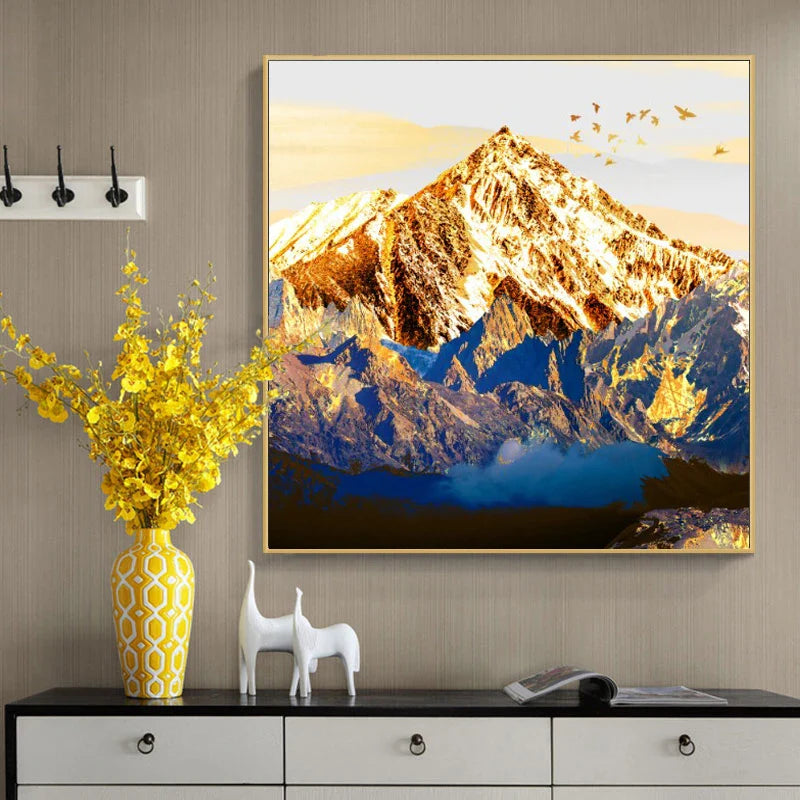 Auspicious Golden Mountain Abstract Landscape Canvas Wall Art Unframed