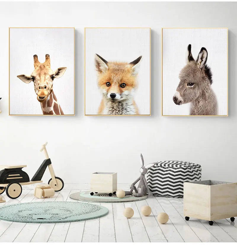 Bear Bunny Elephant Baby Animals Canvas Wall Art