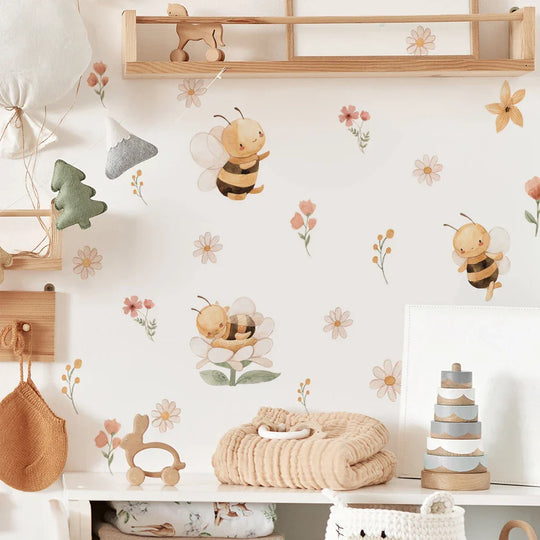 Bees Flowers Wall Stickers