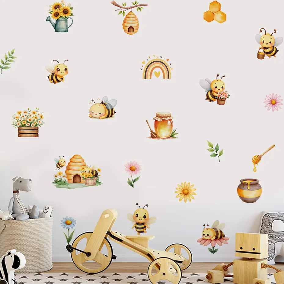 Bees Flowers Wall Stickers