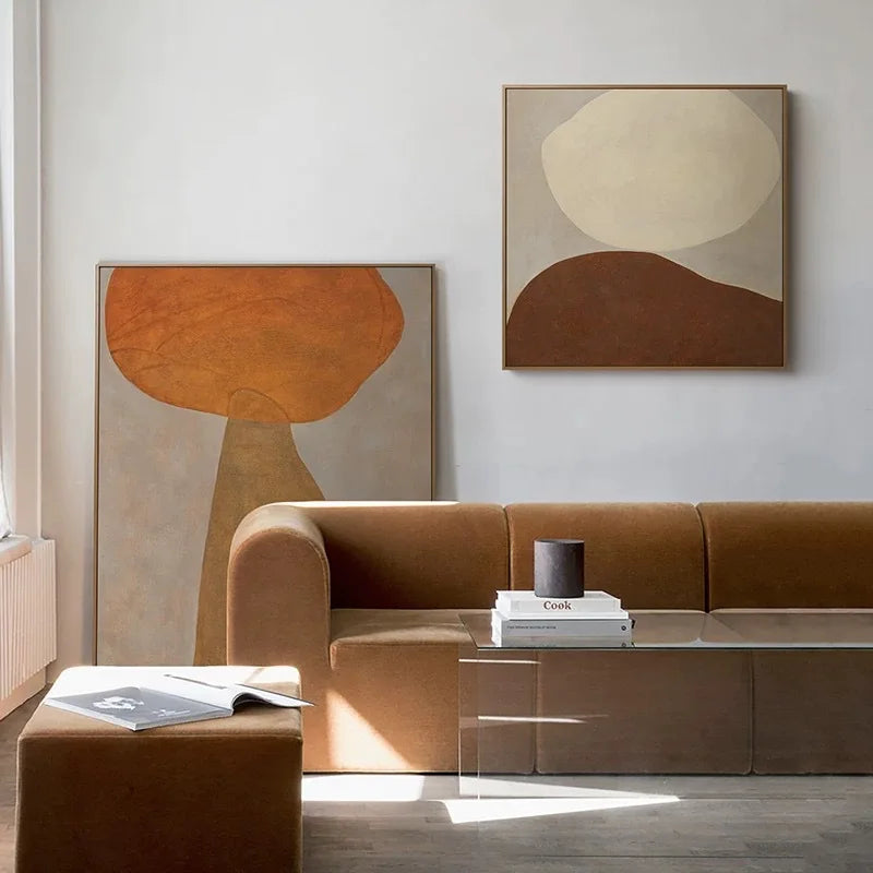 Beige Terracotta Minimalist Abstract Canvas Wall Art Square Unframed