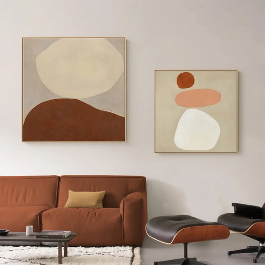 Beige Terracotta Minimalist Abstract Canvas Wall Art Square Unframed