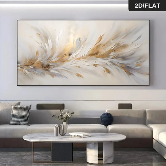 Beige Golden Abstract Feather Canvas Wall Art Print
