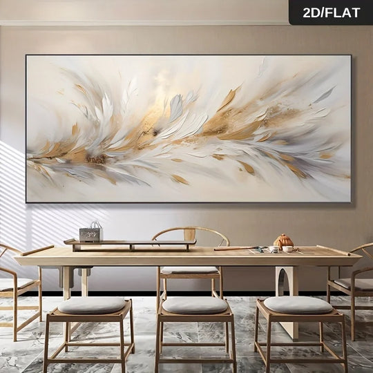 Beige Golden Abstract Feather Canvas Wall Art Print