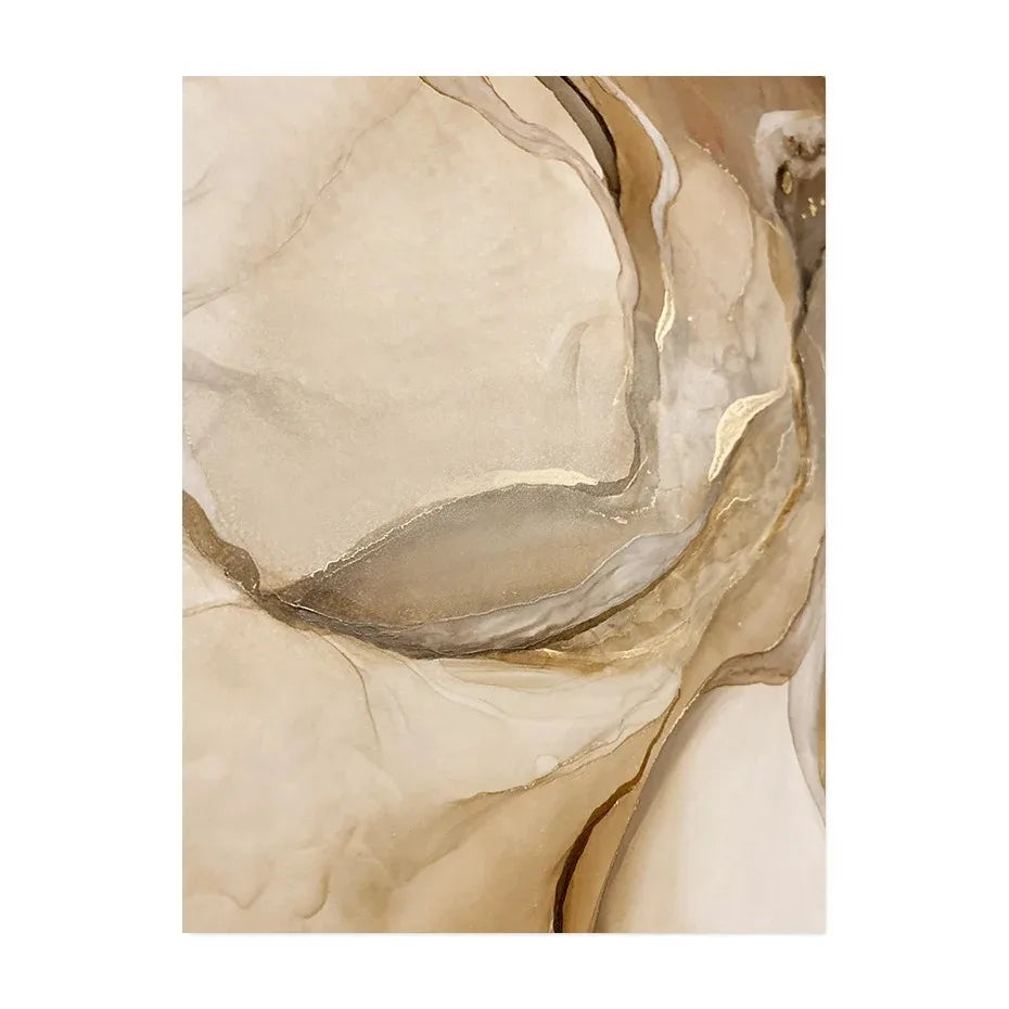 Golden Beige Liquid Marble Abstract Canvas Wall Art