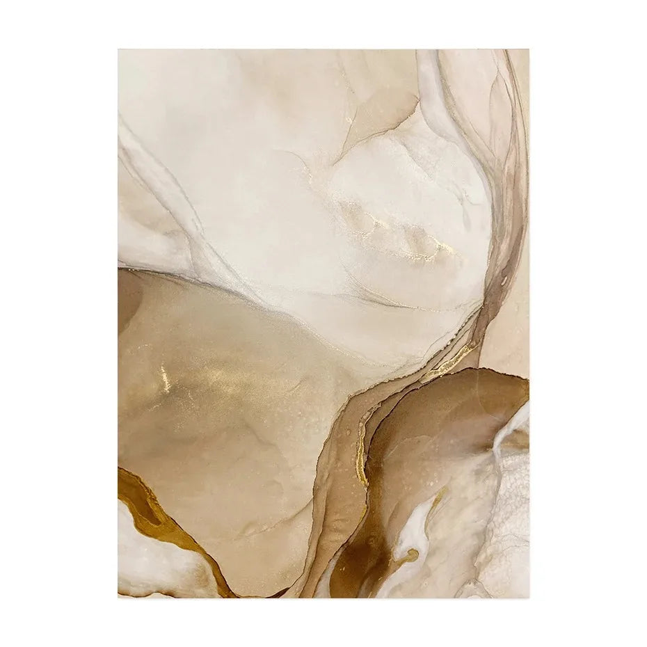 Golden Beige Liquid Marble Abstract Canvas Wall Art