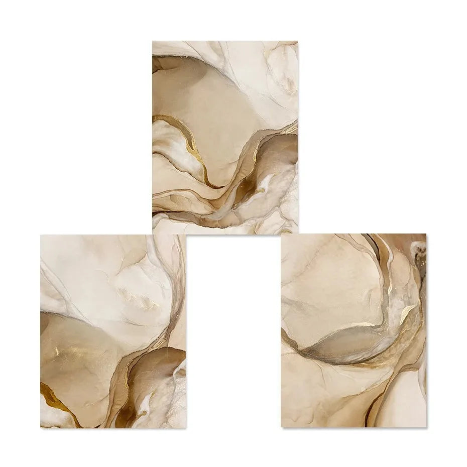Golden Beige Liquid Marble Abstract Canvas Wall Art