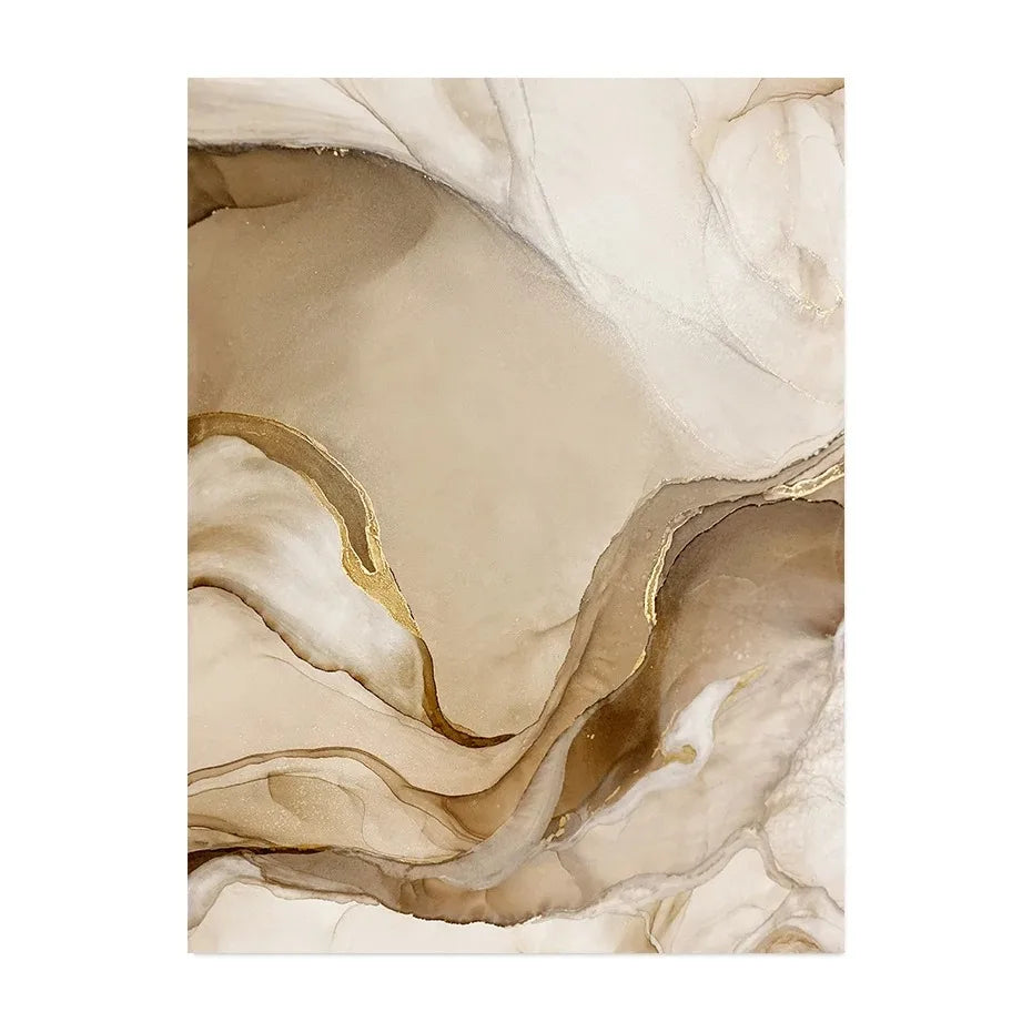 Golden Beige Liquid Marble Abstract Canvas Wall Art