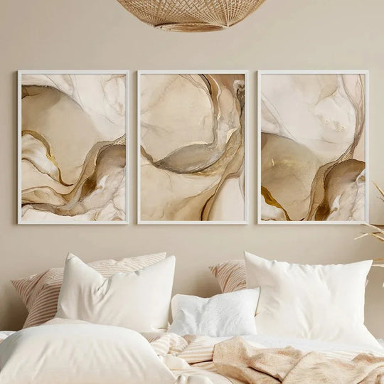 Golden Beige Liquid Marble Abstract Canvas Wall Art