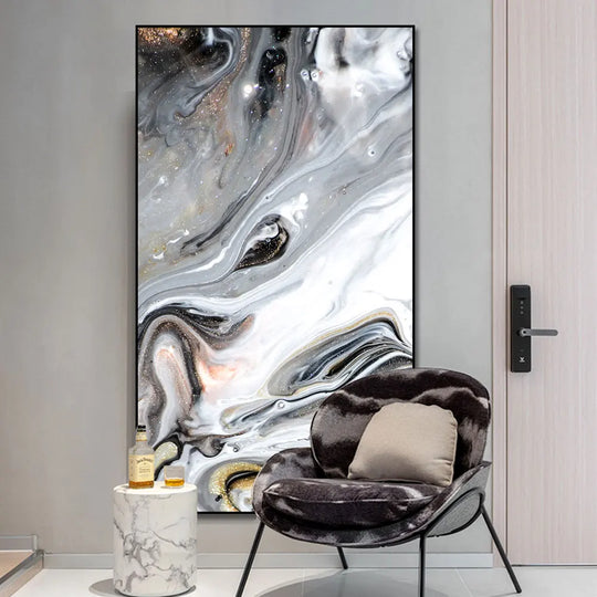 Big Size Golden Grey Liquid Marble Canvas Wall Art Unframed