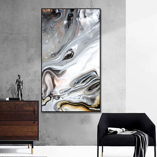 Big Size Golden Grey Liquid Marble Canvas Wall Art Unframed
