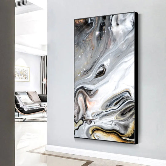 Big Size Golden Grey Liquid Marble Canvas Wall Art Unframed