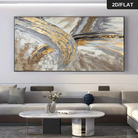 Large Gray Beige Gold Abstract Canvas Wall Art Unframed