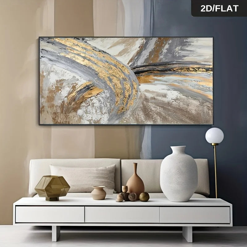 Large Gray Beige Gold Abstract Canvas Wall Art Unframed