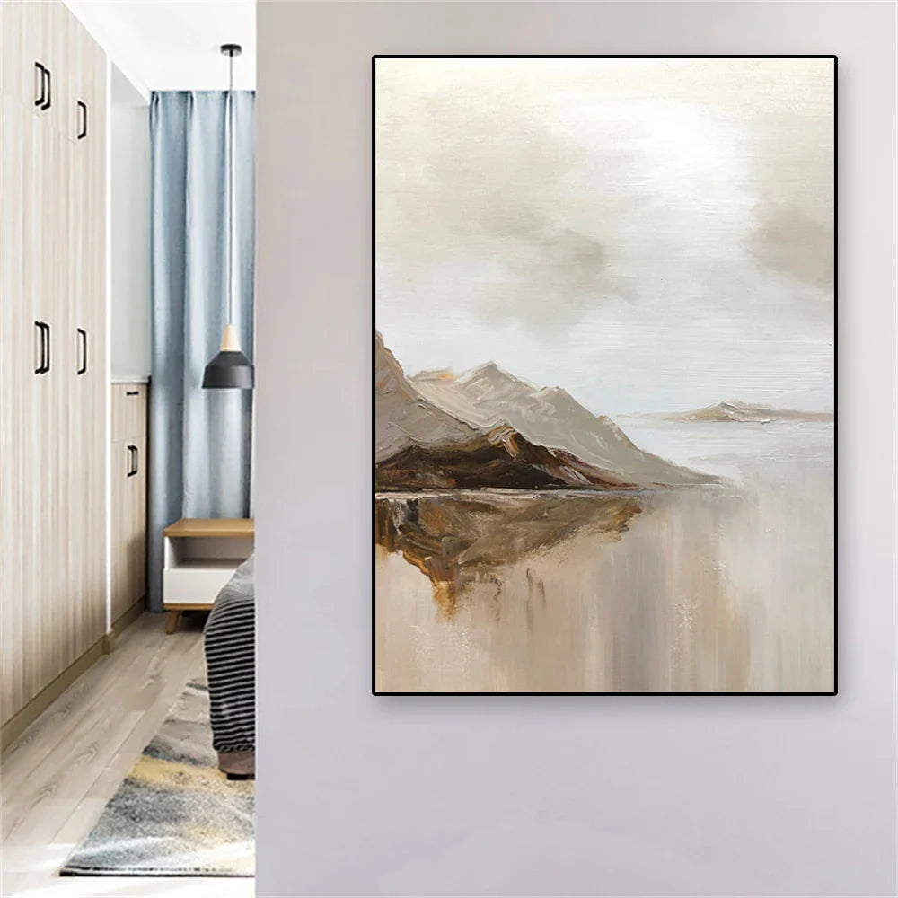 Large Mountain Lake Landscape Canvas Wall Art