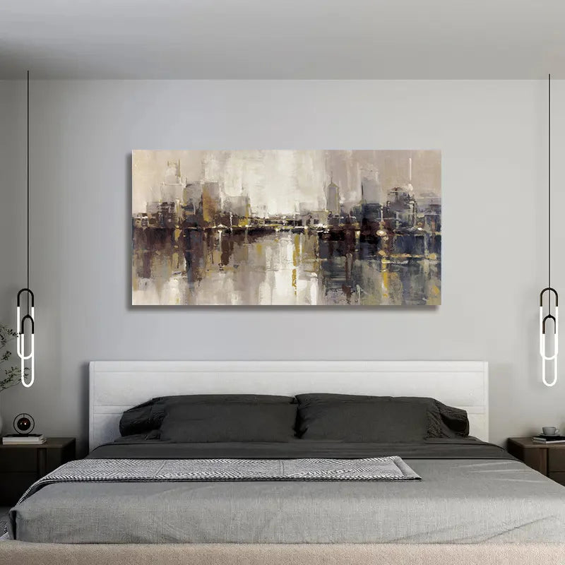 Urban Abstract Landscape Canvas Wall Art – Neutral Modern Print (Unframed)
