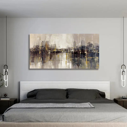 Urban Abstract Landscape Canvas Wall Art – Neutral Modern Print (Unframed)