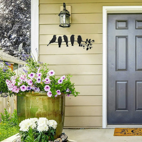 Birds on Branch Silhouette Black Metal Wall Art Decor