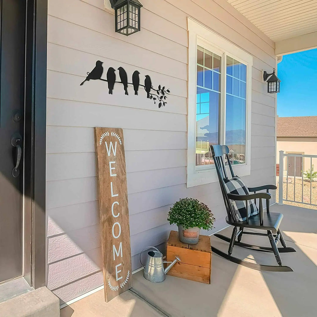 Birds on Branch Silhouette Black Metal Wall Art Decor