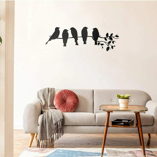 Birds on Branch Silhouette Black Metal Wall Art Decor