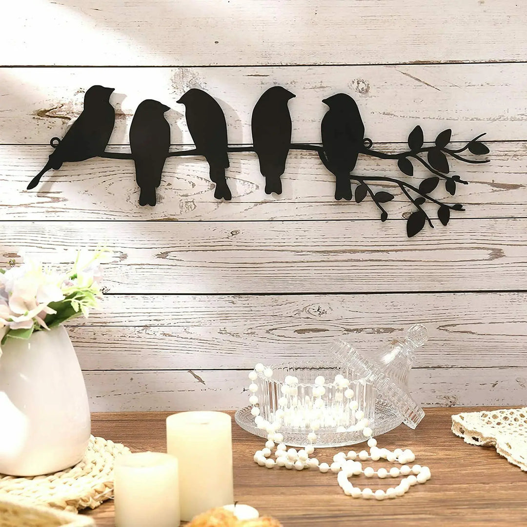 Birds on Branch Silhouette Black Metal Wall Art Decor