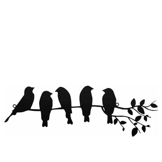 Birds on Branch Silhouette Black Metal Wall Art Decor