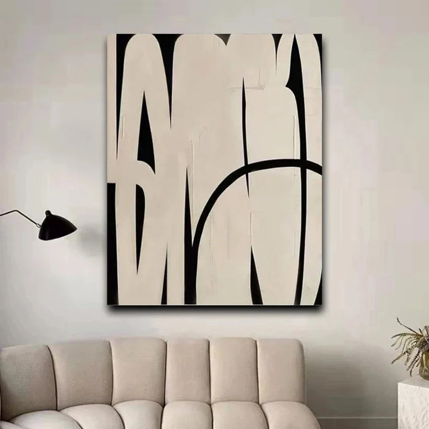 Black Beige Abstract Minimalist Canvas Wall Art