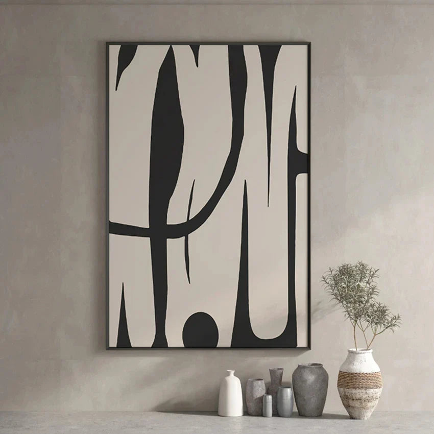 Black Beige Abstract Minimalist Canvas Wall Art