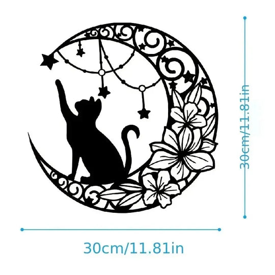 Black Cat Moon Silhouette Black Metal Wall Art Decor