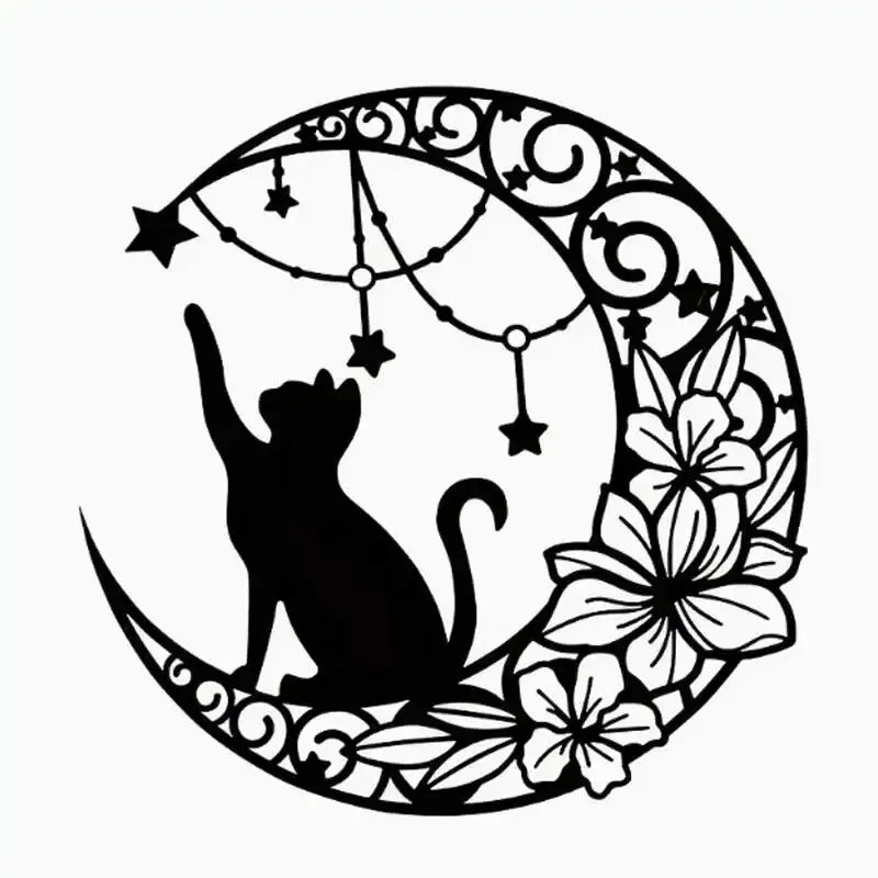 Black Cat Moon Silhouette Black Metal Wall Art Decor