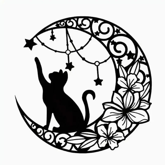 Black Cat Moon Silhouette Black Metal Wall Art Decor