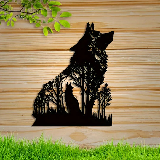 Black Dog Wolf Silhouette Metal Wall Art Decor