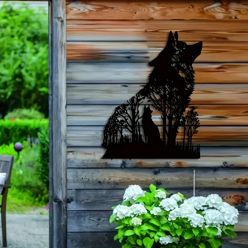 Black Dog Wolf Silhouette Metal Wall Art Decor