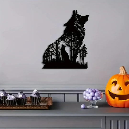 Black Dog Wolf Silhouette Metal Wall Art Decor