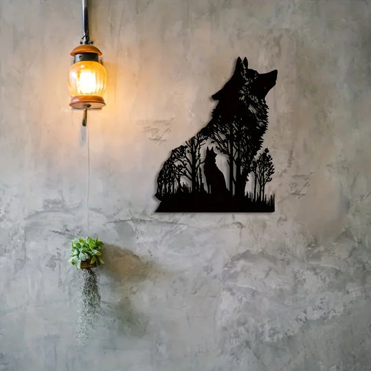 Black Dog Wolf Silhouette Metal Wall Art Decor