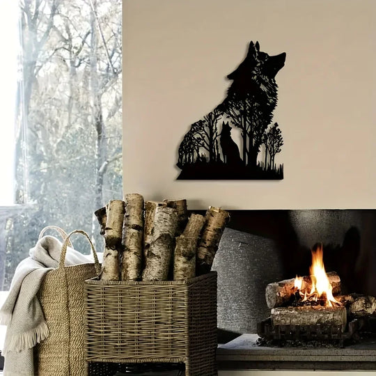 Black Dog Wolf Silhouette Metal Wall Art Decor