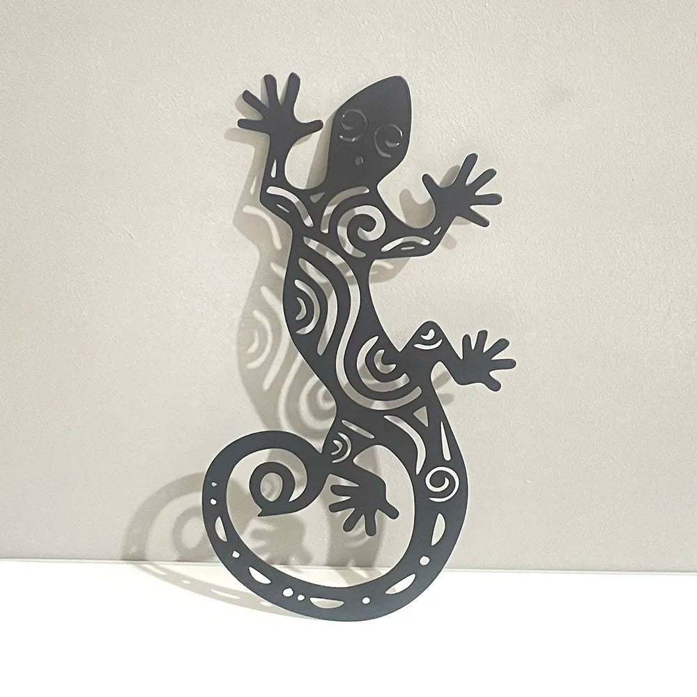 Black Gecko Lizard Silhouette Metal Wall Art Decor