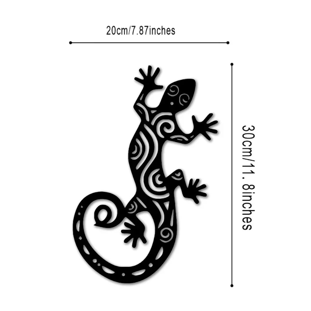 Black Gecko Lizard Silhouette Metal Wall Art Decor
